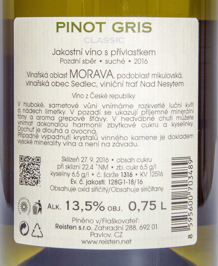 Etiketa Pinot gris Classic