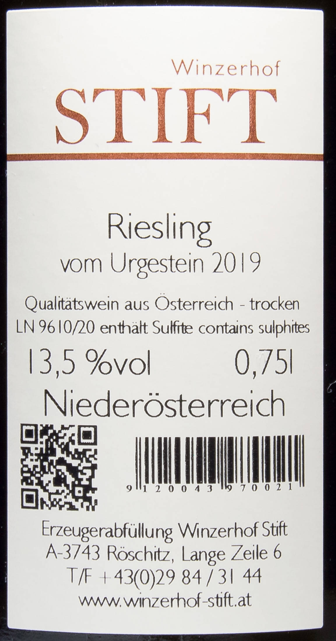 Etiketa Riesling Vom Urgestein