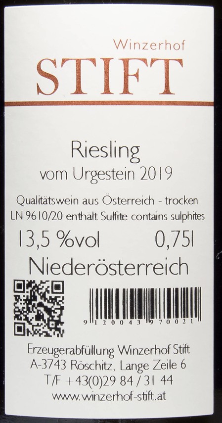 Etiketa Riesling Vom Urgestein