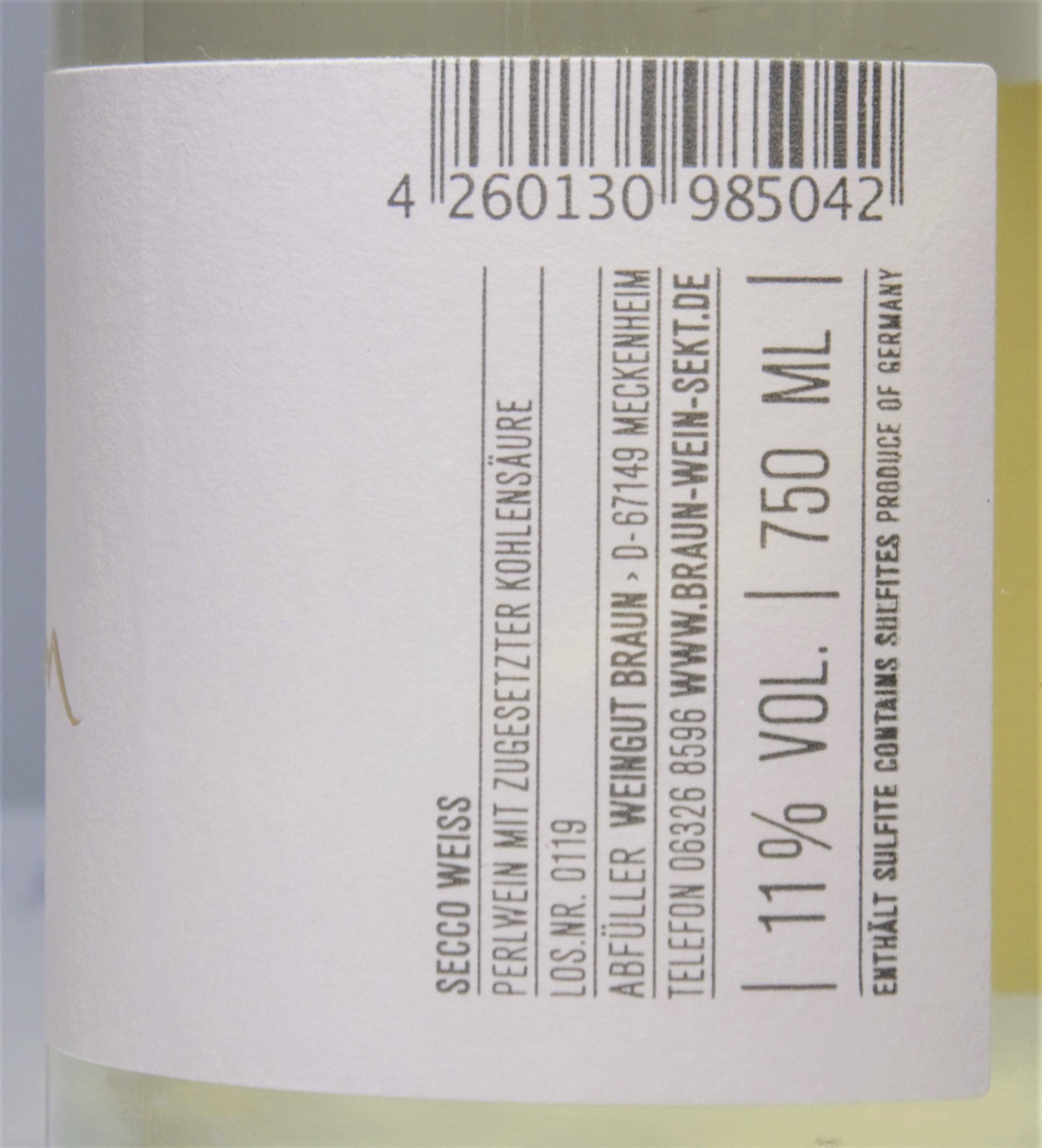 Etiketa Secco frizzante Braun