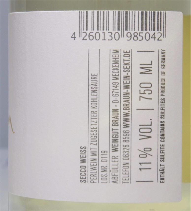 Etiketa Secco frizzante Braun