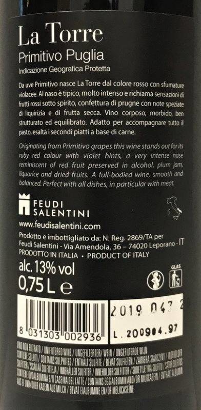 Etiketa Primitivo La Torre 