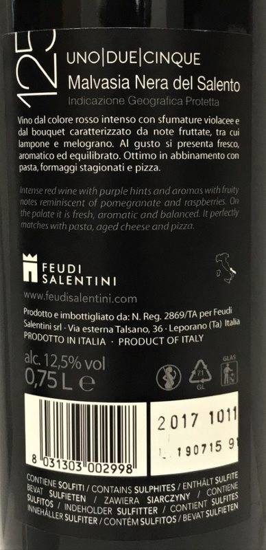 Etiketa 125 Malvasia Nera IGP