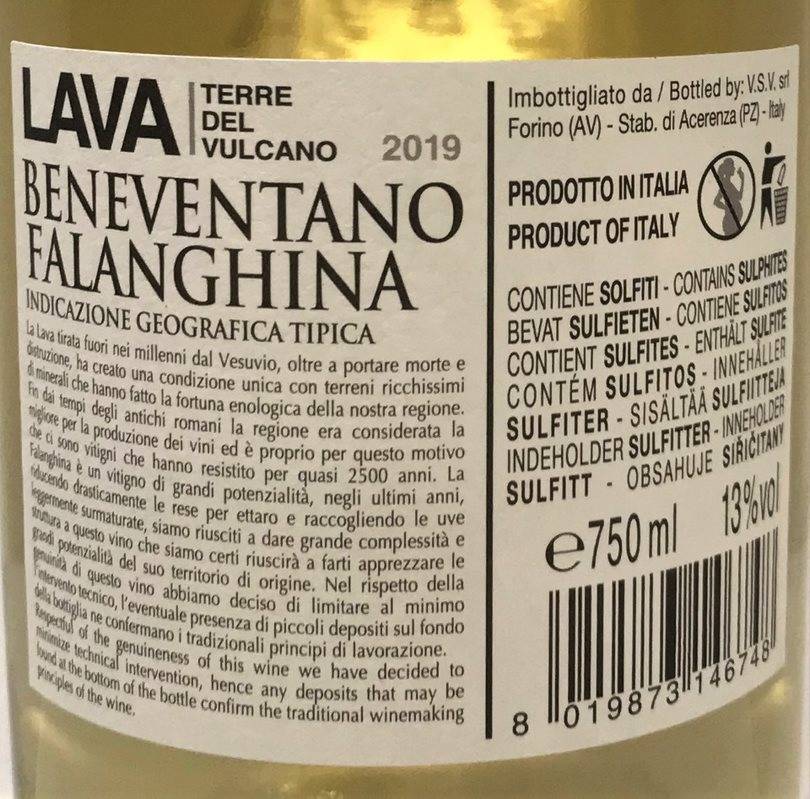 Etiketa Falanghina Beneventano, Lava