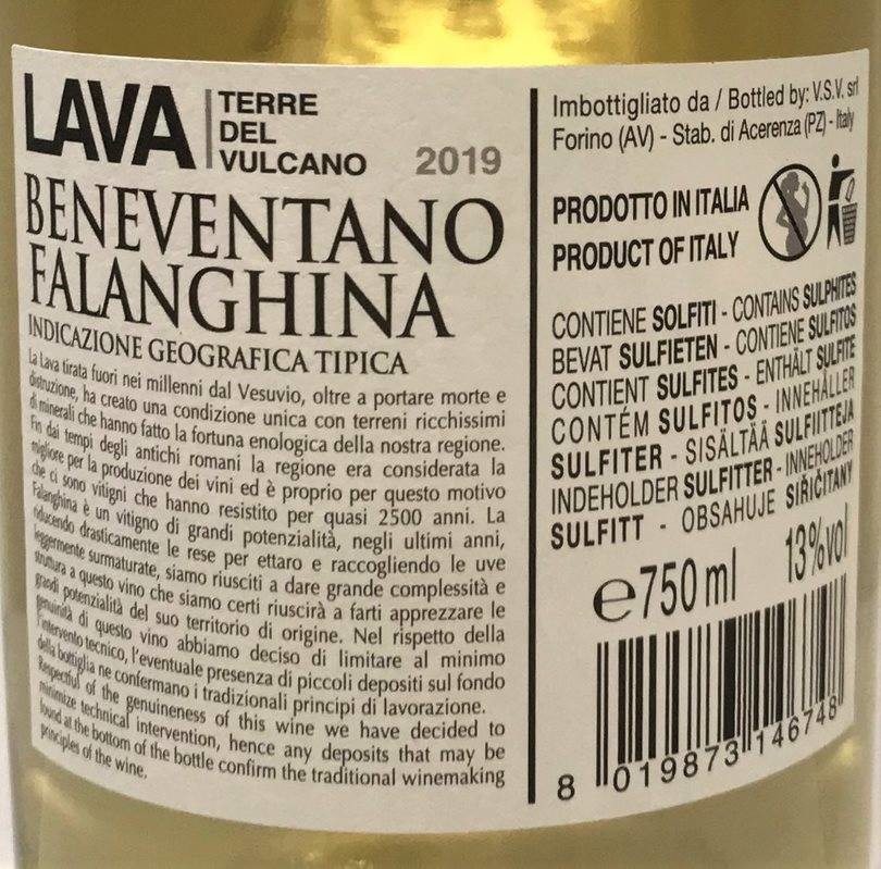 Etiketa Falanghina Beneventano, Lava