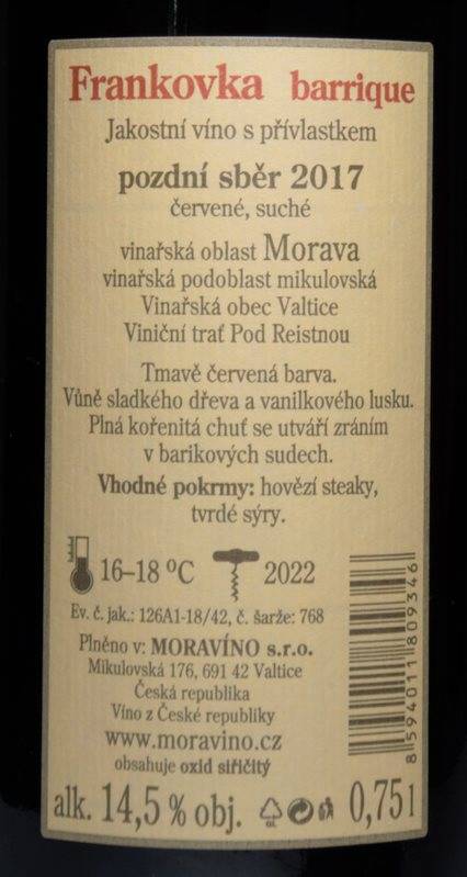 Etiketa Frankovka barrique