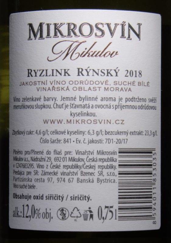 Etiketa Ryzlink rýnský