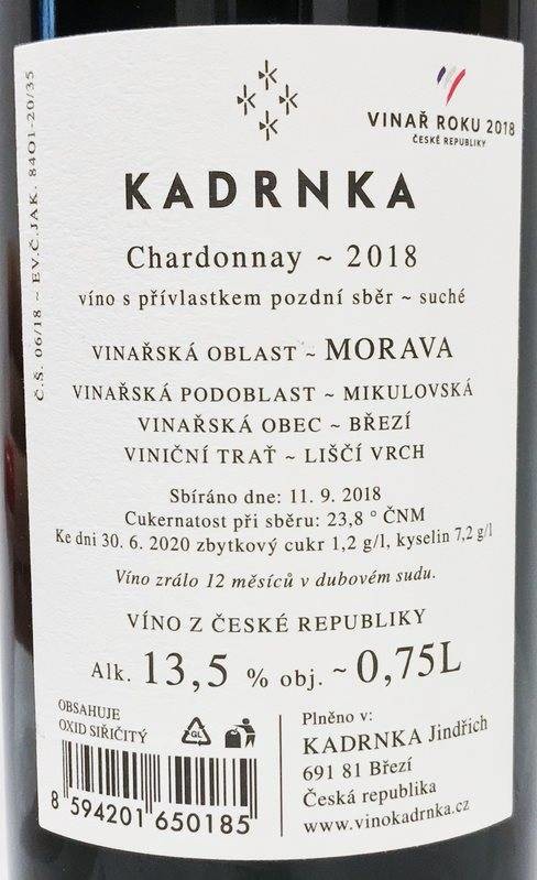 Etiketa K3 Chardonnay Barell