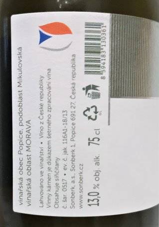 Etiketa Ryzlink rýnský Stříbrný Sonberk