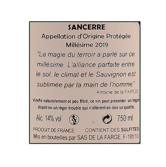 Etiketa Sancerre Sauvignon blanc