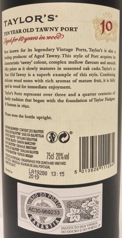 Etiketa Taylor\'s 10 years old Tawny