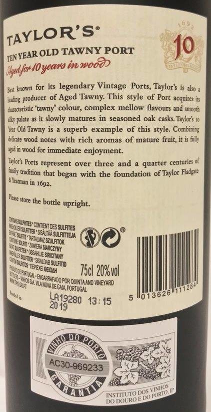 Etiketa Taylor\'s 10 years old Tawny