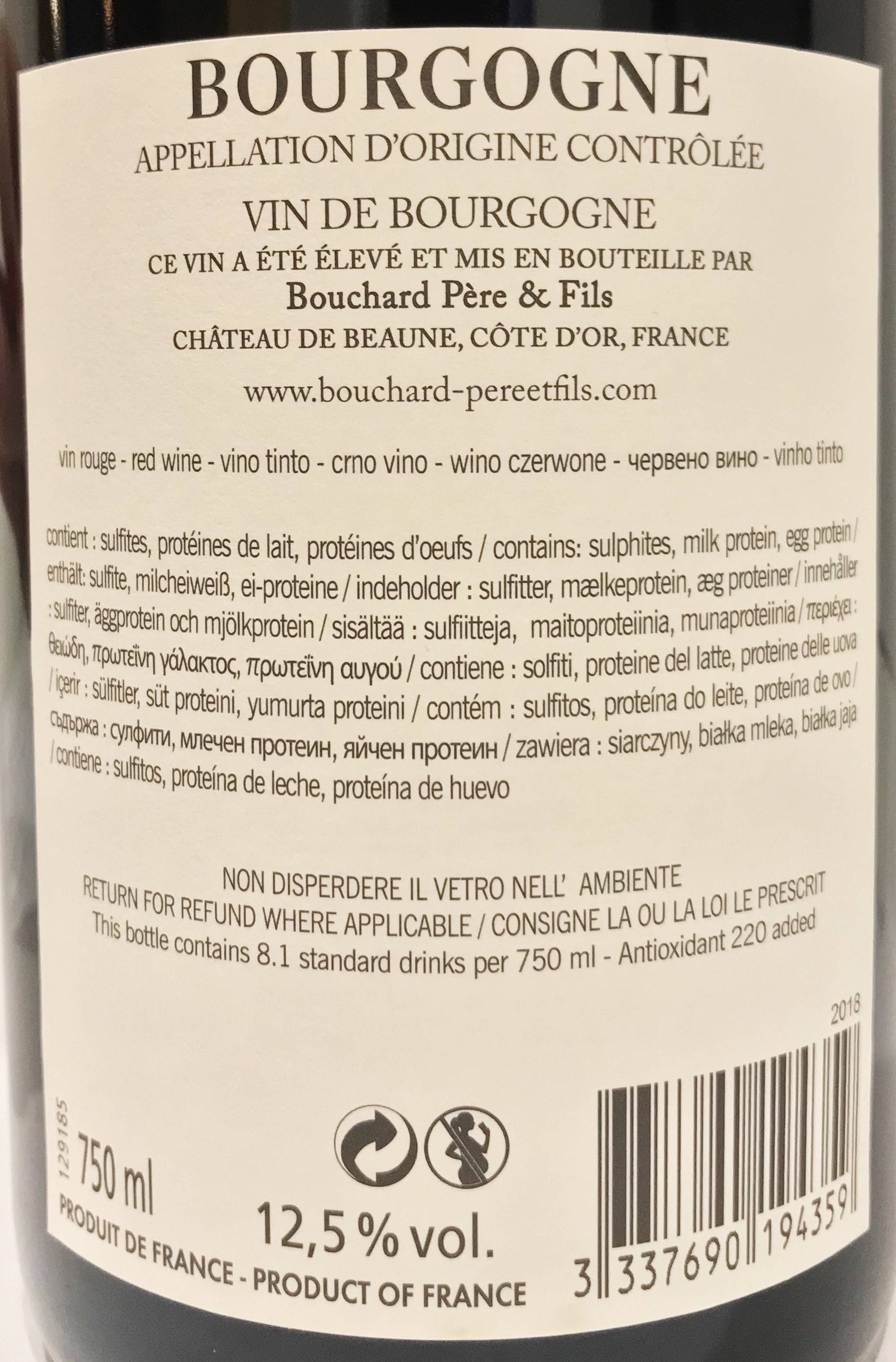 Etiketa Bourgogne Pinot noir AOC