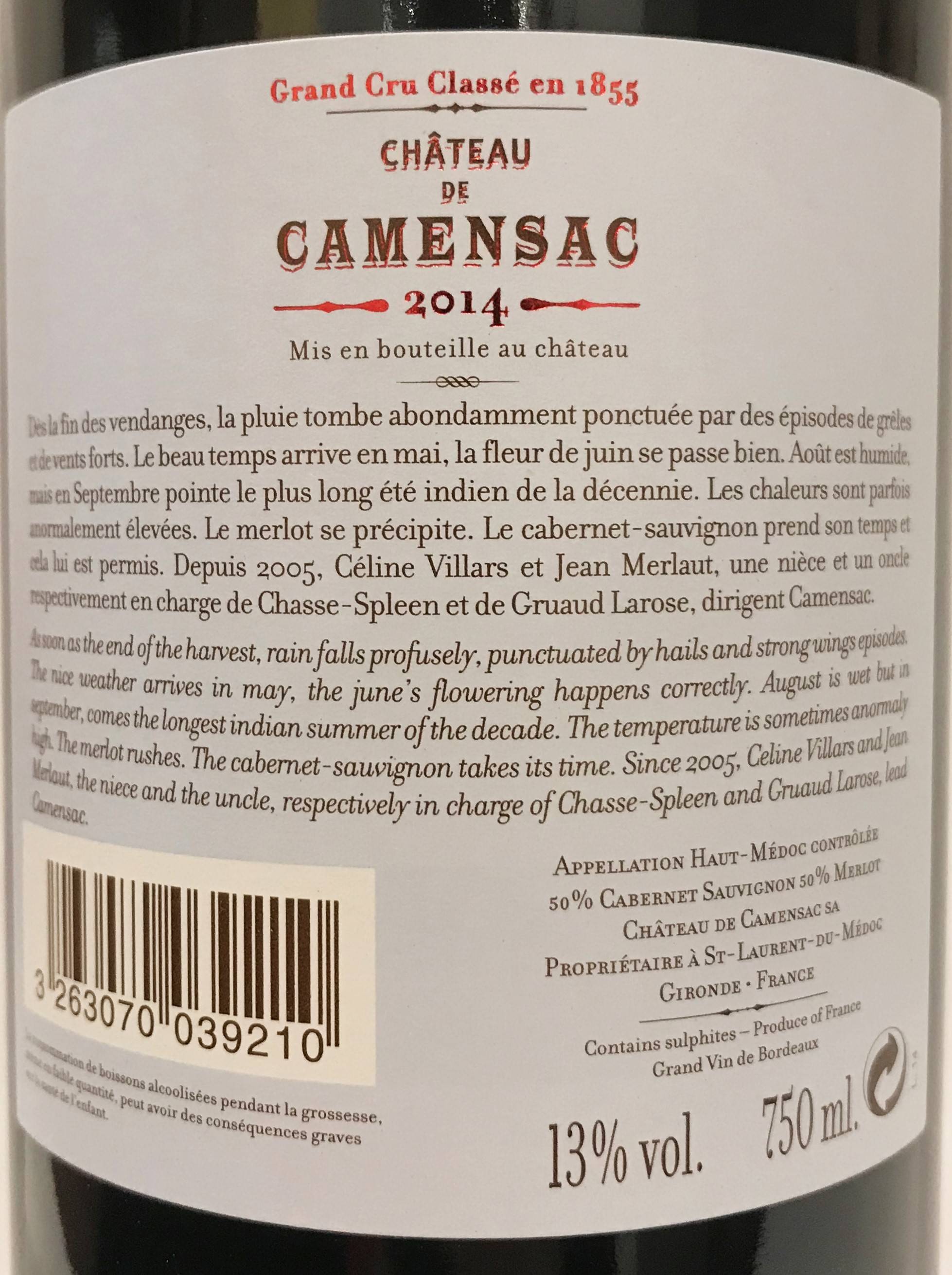 Etiketa Château Camensac 