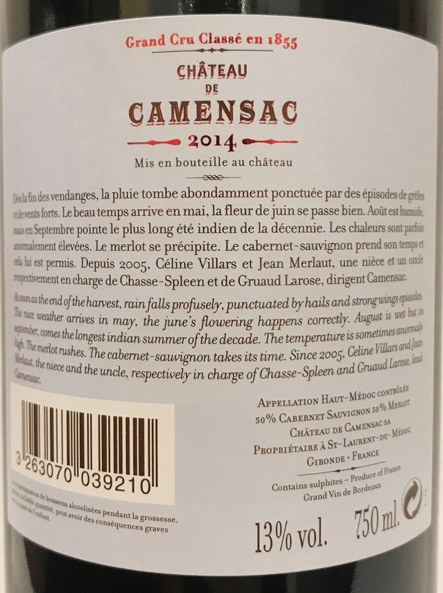 Etiketa Château Camensac 