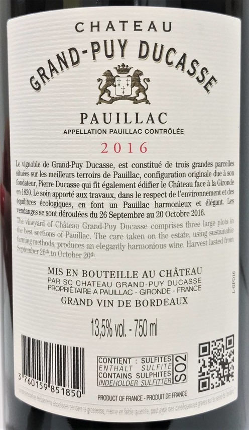 Etiketa Château Grand Puy Ducasse 