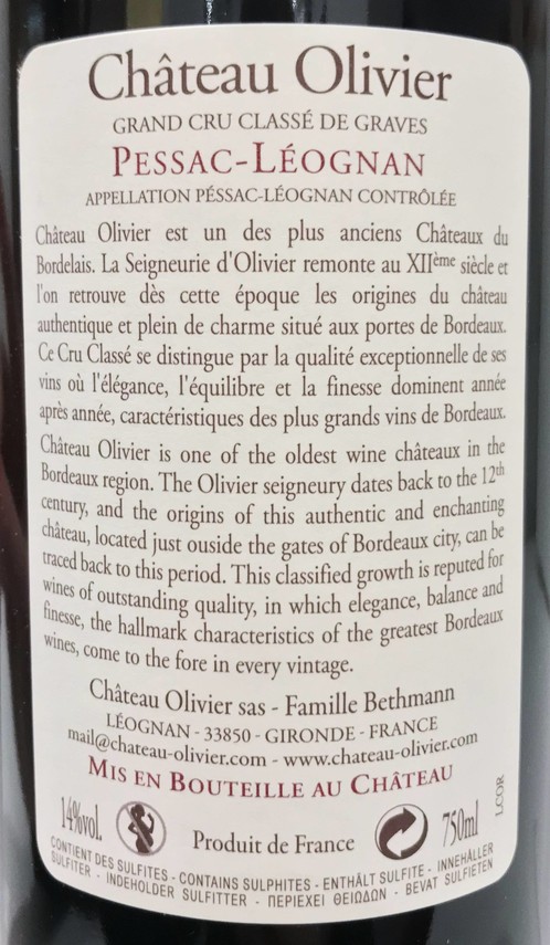 Etiketa Château Olivier Grand Cru classé 