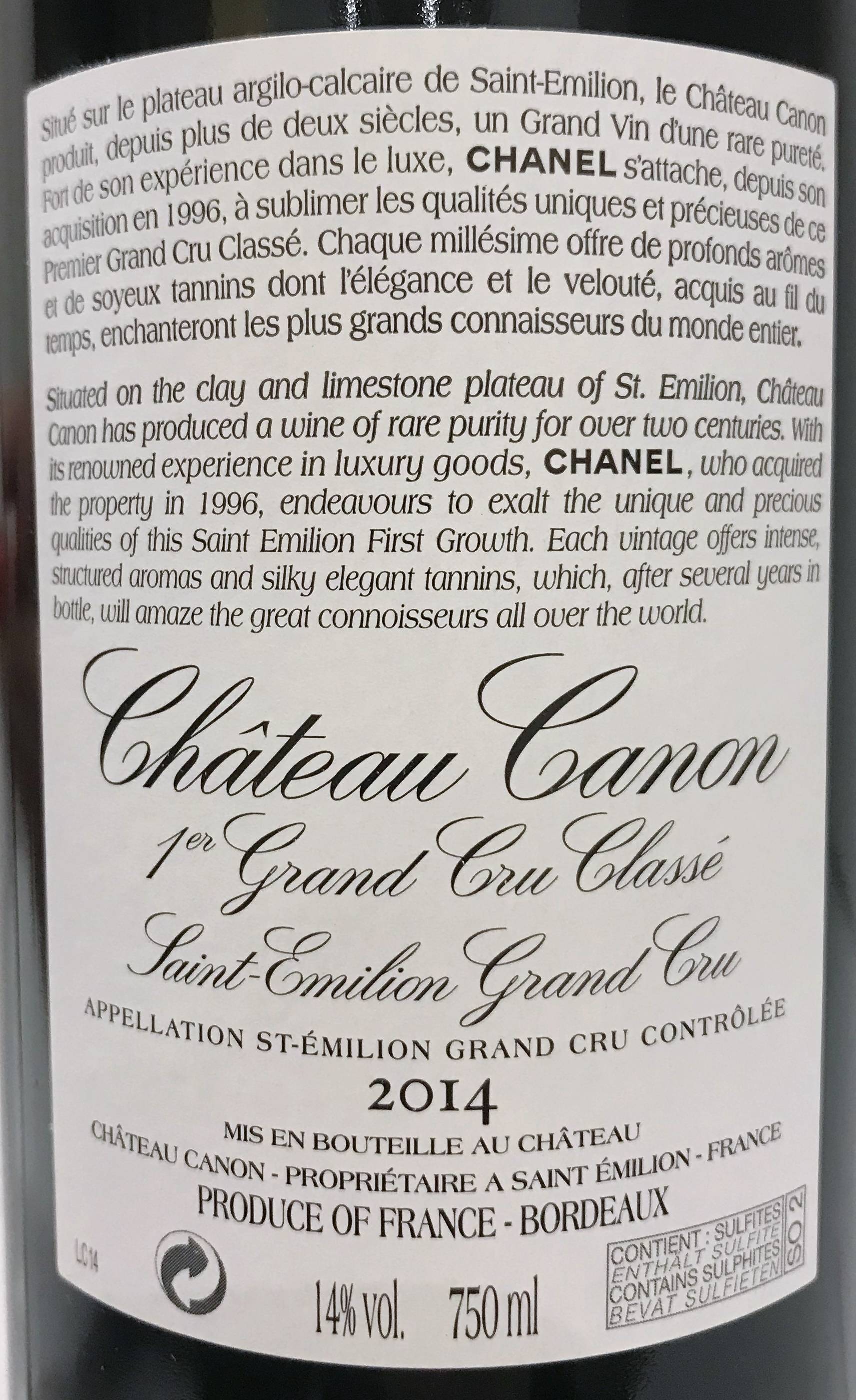 Etiketa Château Canon 1er Grand Cru classé B