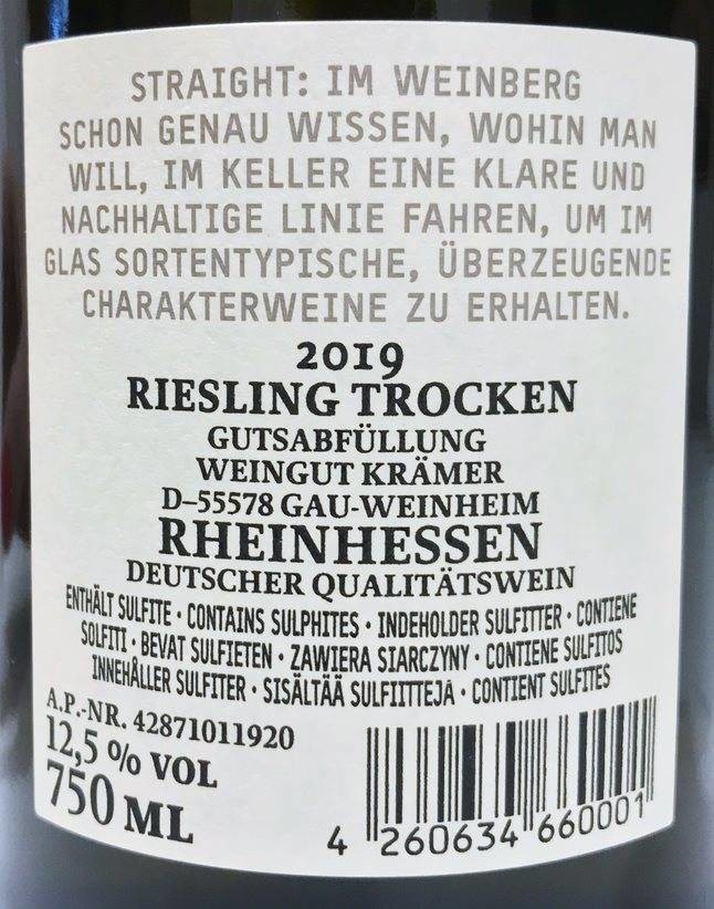 Etiketa Straight Riesling