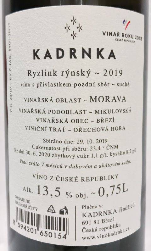 Etiketa K3 Ryzlink rýnský Mitrberk