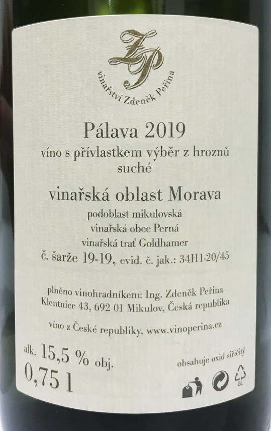 Etiketa Pálava Goldhamer