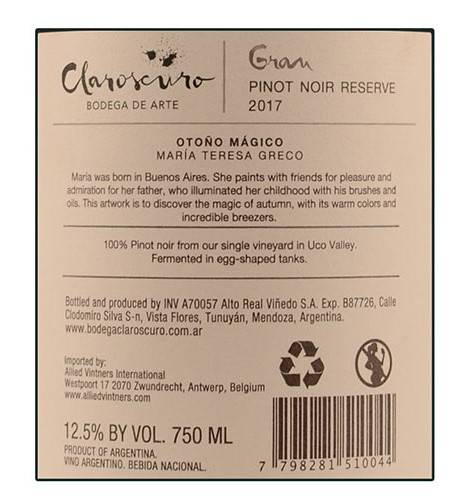 Etiketa Pinot noir Gran-Claroscuro