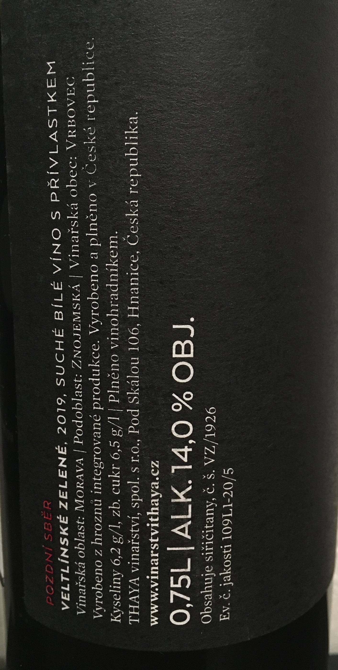 Etiketa Veltlínské zelené - Premium