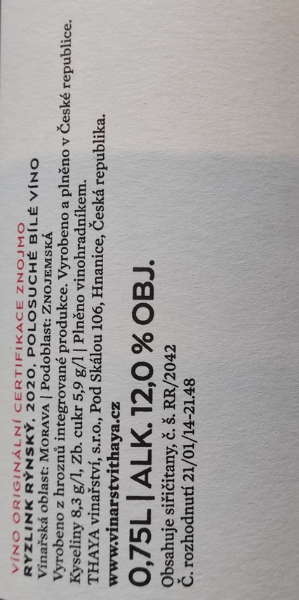 Etiketa Ryzlink rýnský 