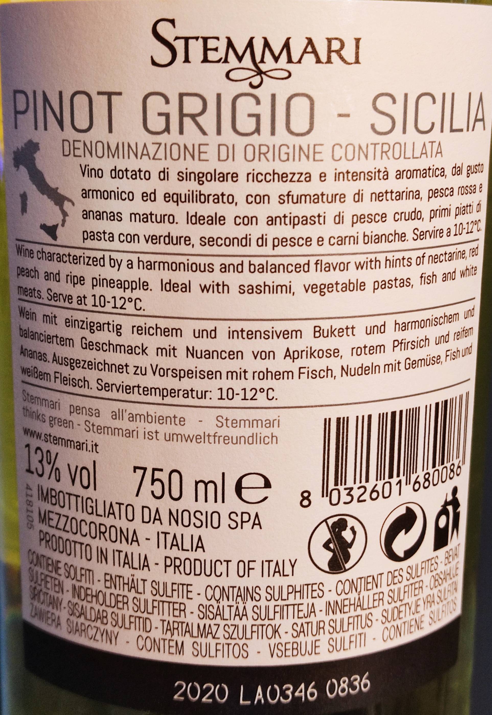 Etiketa Pinot grigio - Stemmari