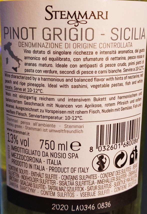 Etiketa Pinot grigio - Stemmari