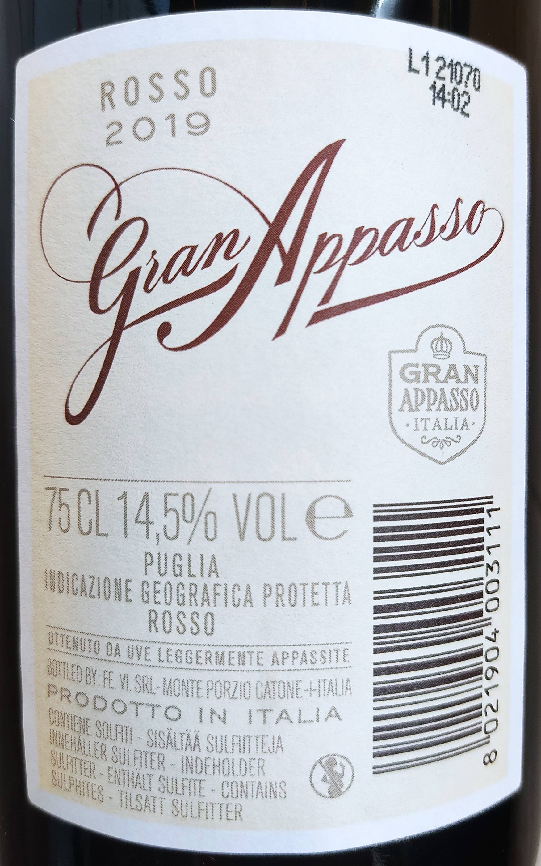 Etiketa Gran Appasso Puglia rosso 