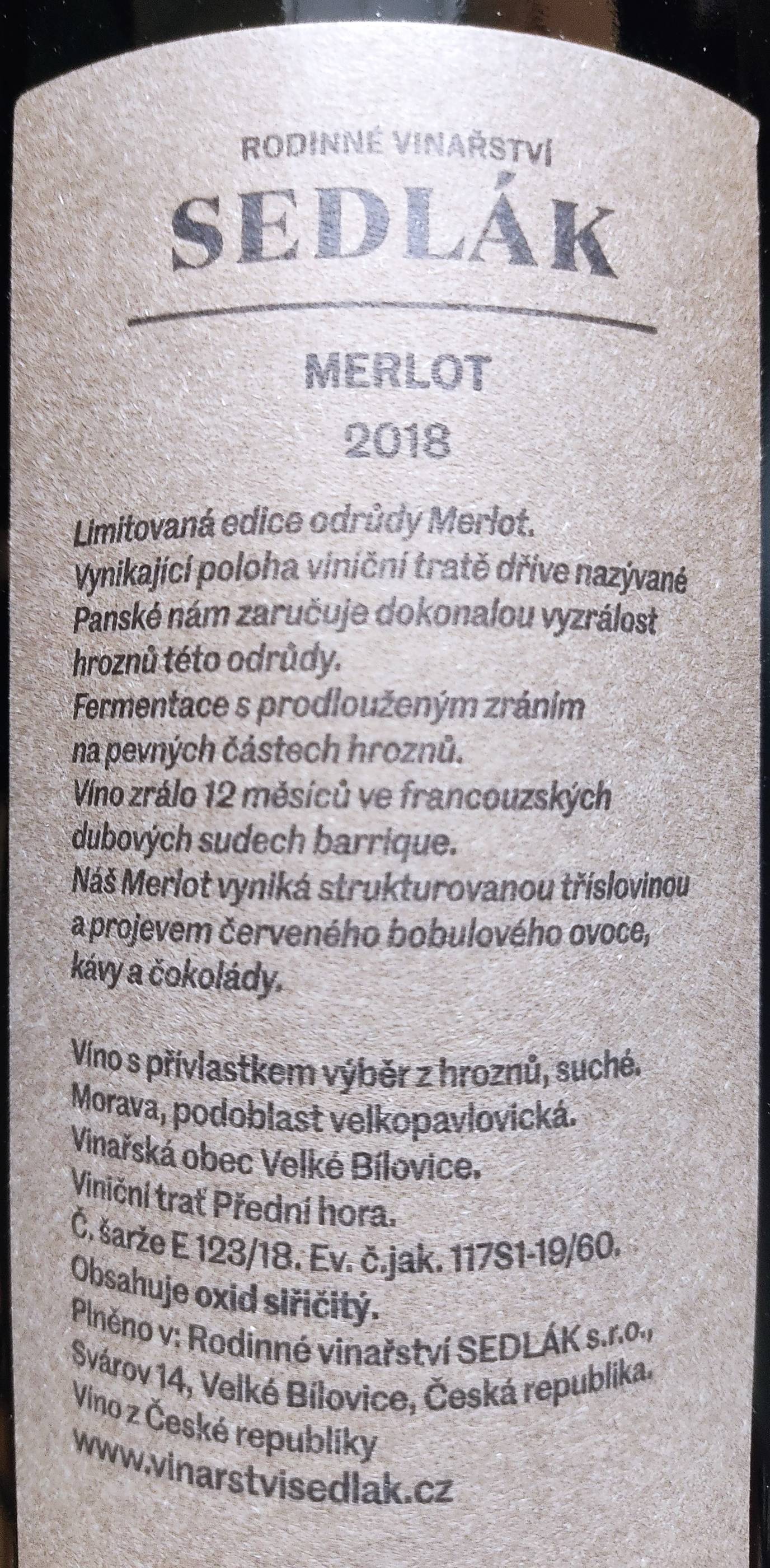 Etiketa Merlot barrique