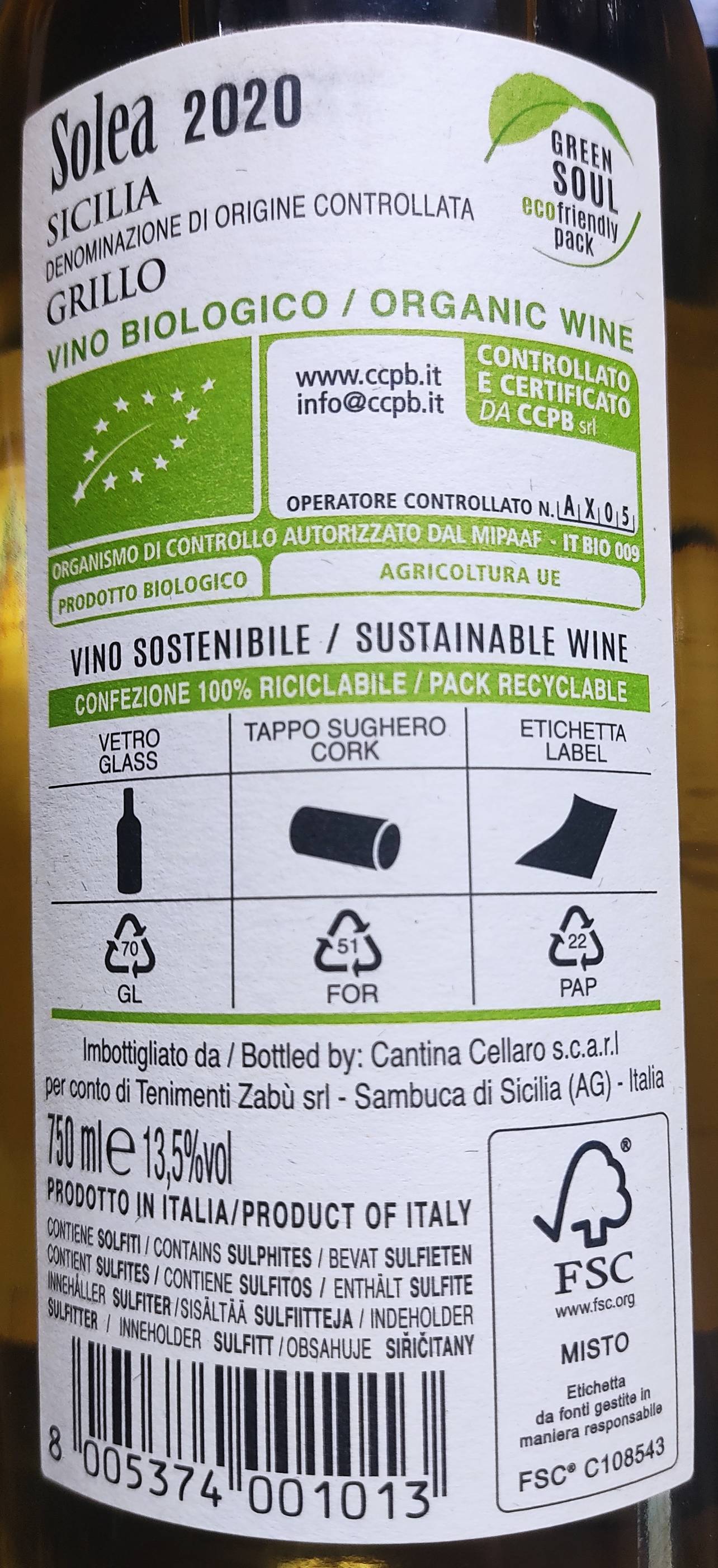 Etiketa Grillo Biologico \