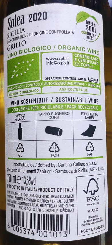 Etiketa Grillo Biologico \