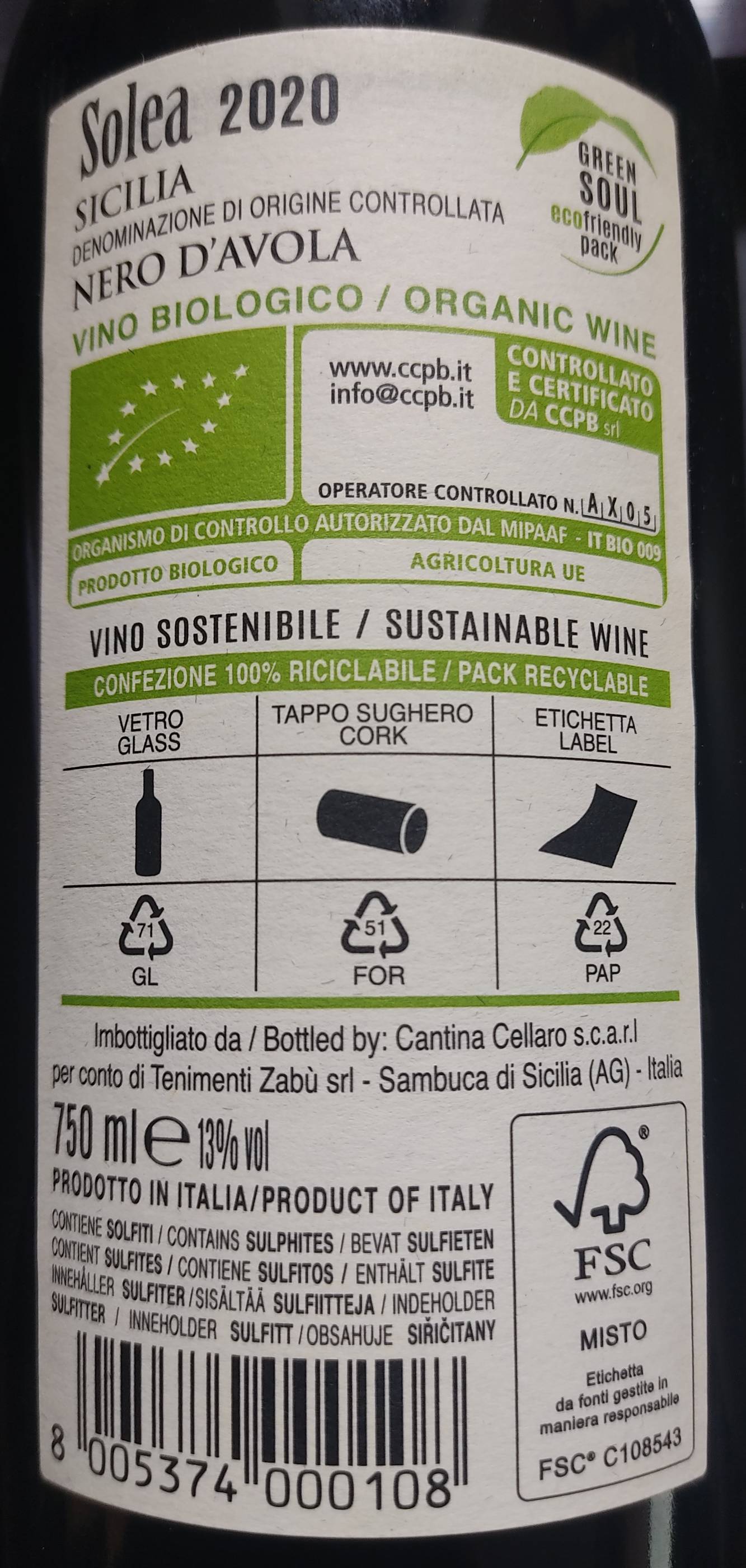 Etiketa Nero d\'Avola Biologico \