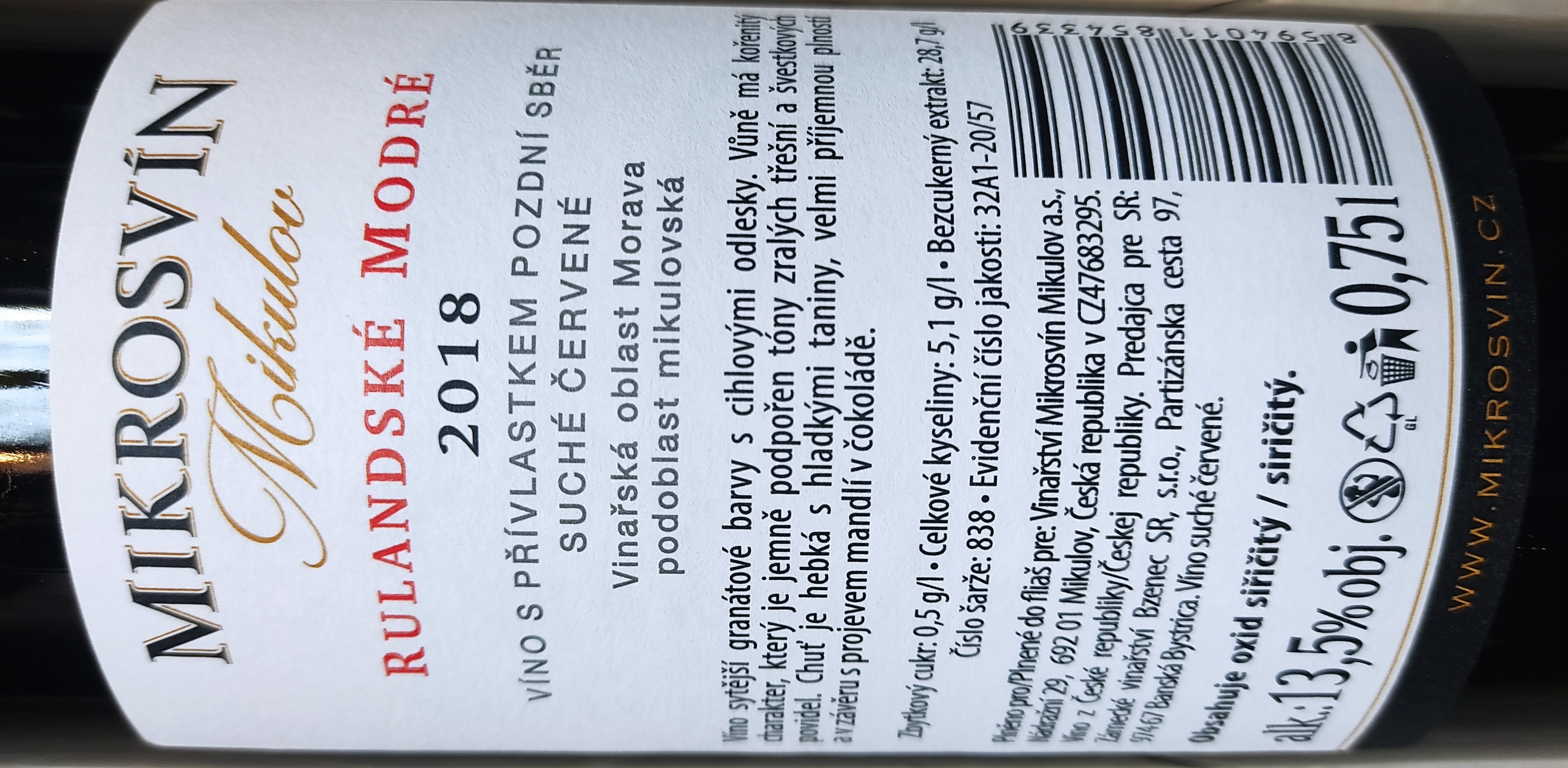 Etiketa Rulandské modré