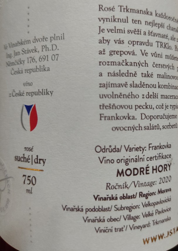 Etiketa Rosé Trkmanska VOC