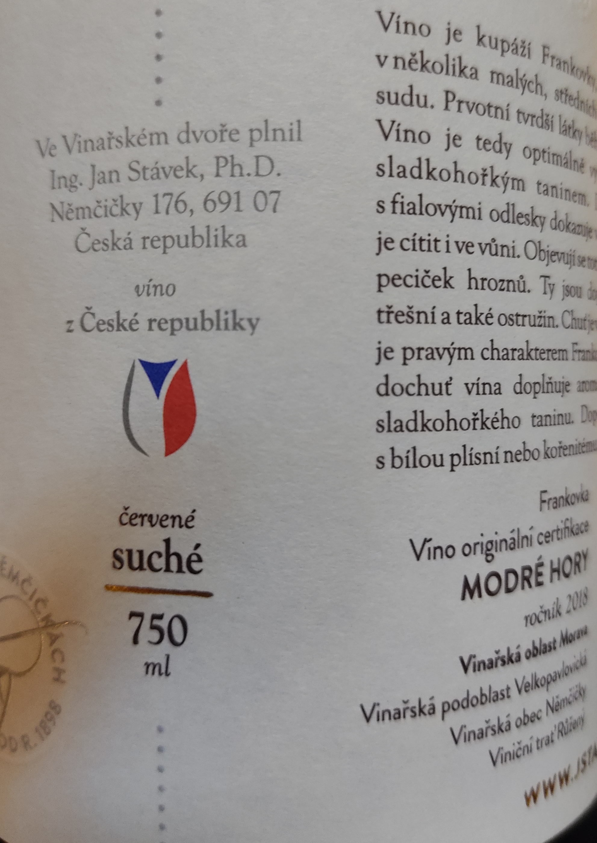 Etiketa Frankovka VOC