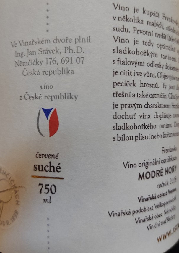 Etiketa Frankovka VOC