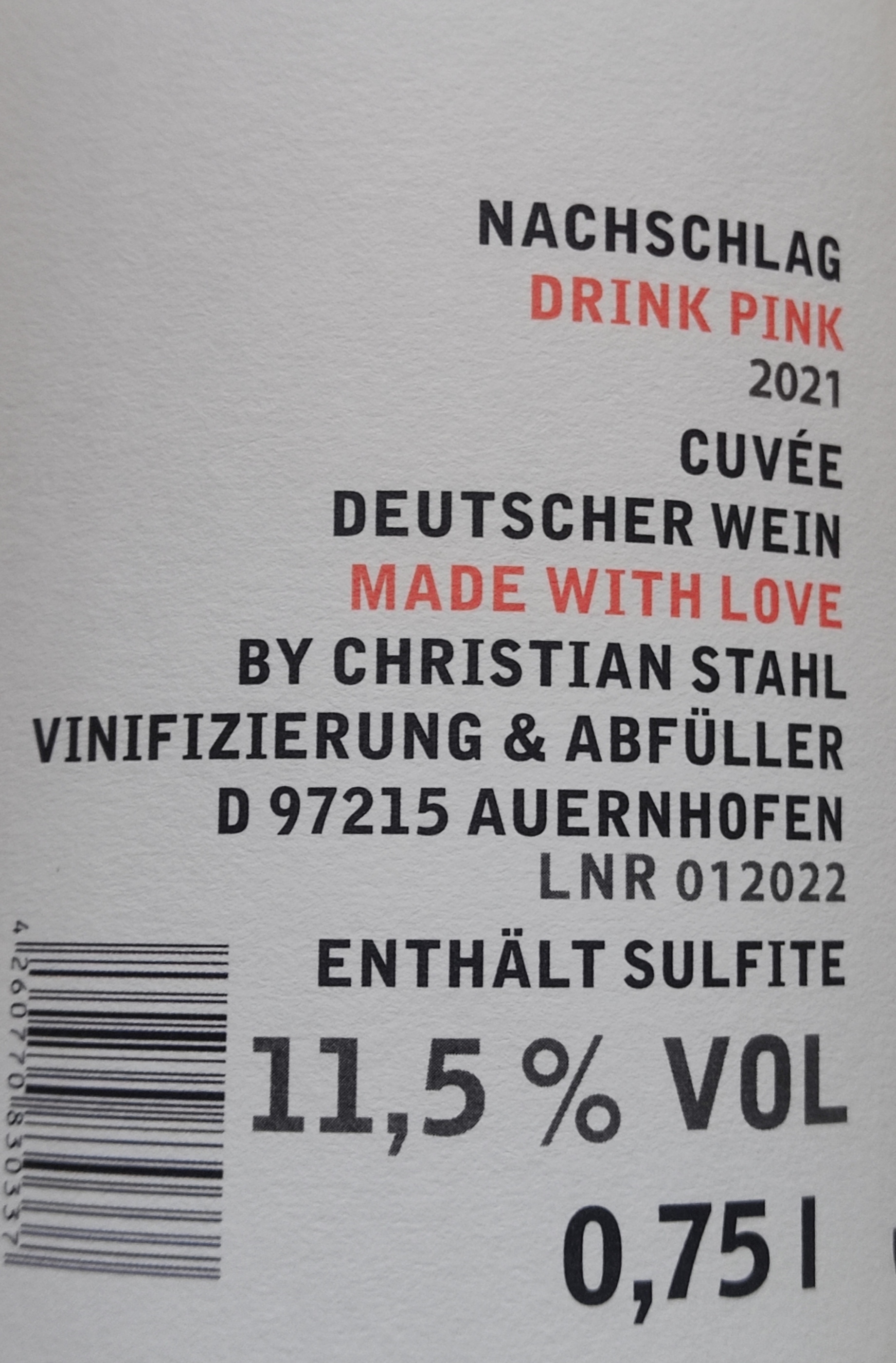 Etiketa Rosé NACHSCHLAG \'\'drinkpink\'\'