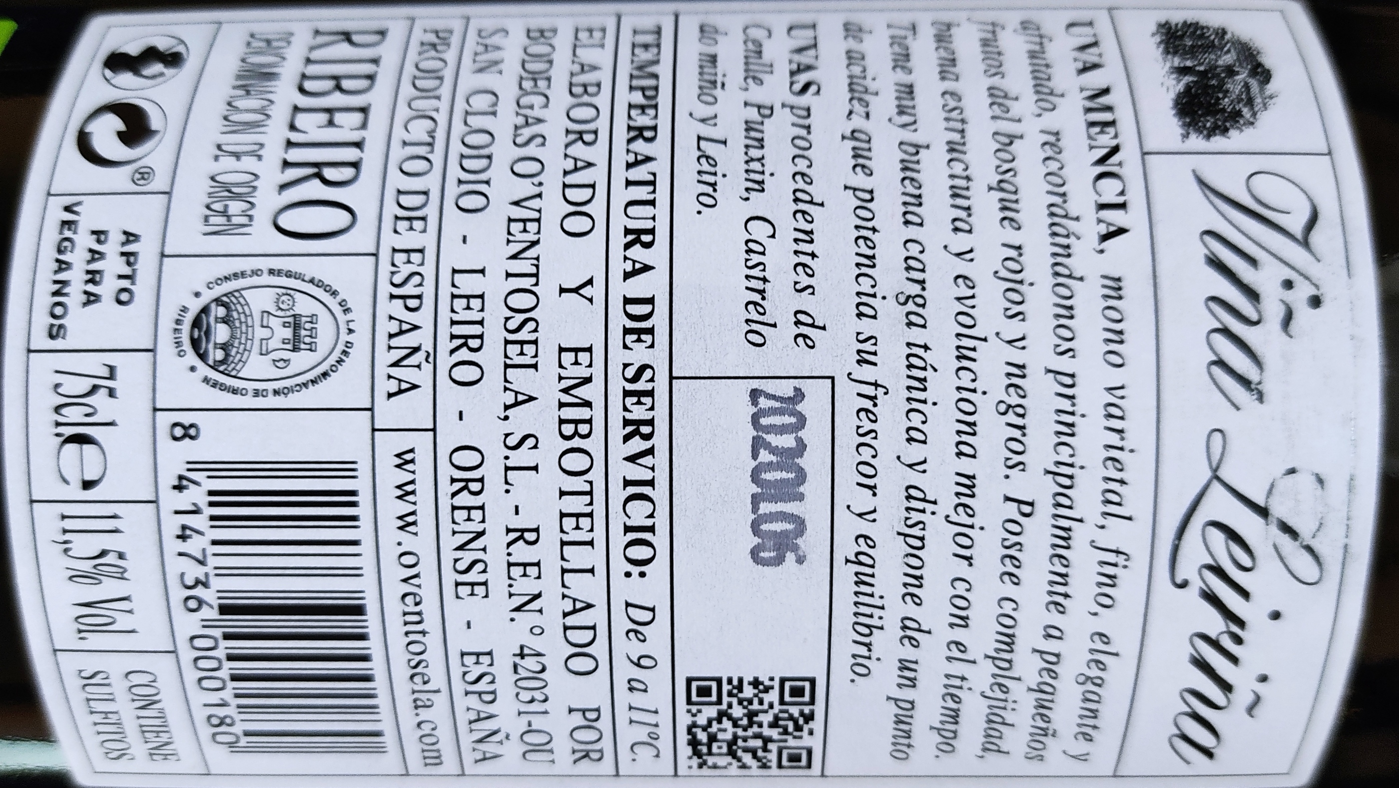 Etiketa Ribeiro Mencia-Viňa Leiriňa