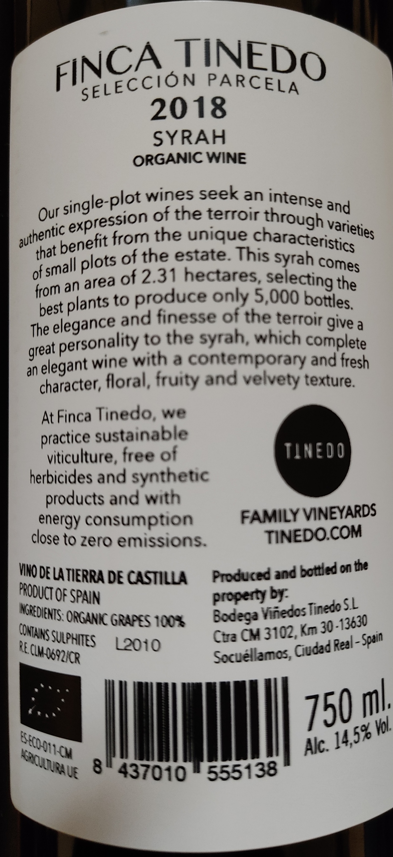 Etiketa Syrah Selección Parcela