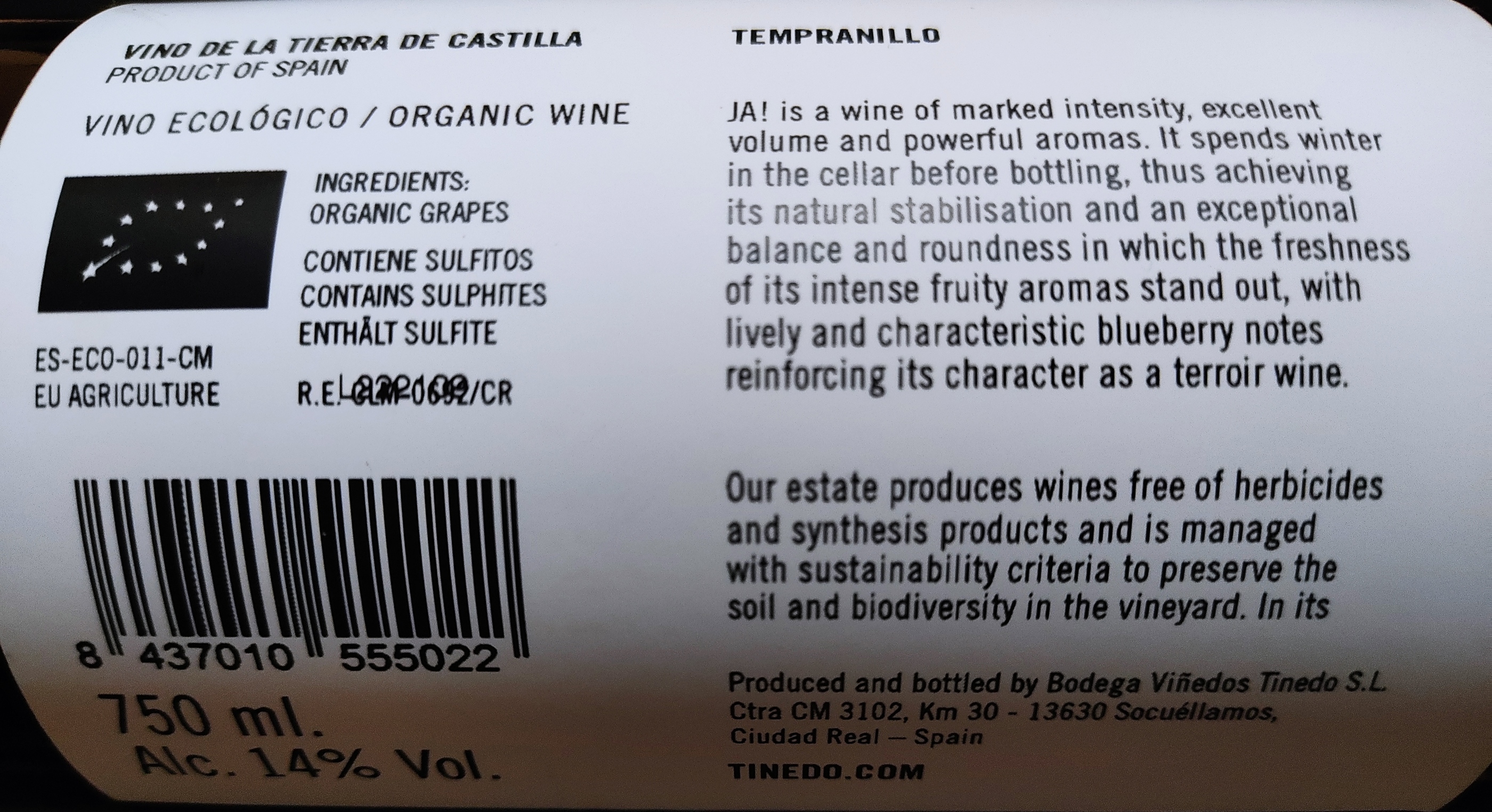 Etiketa JA! Tempranillo