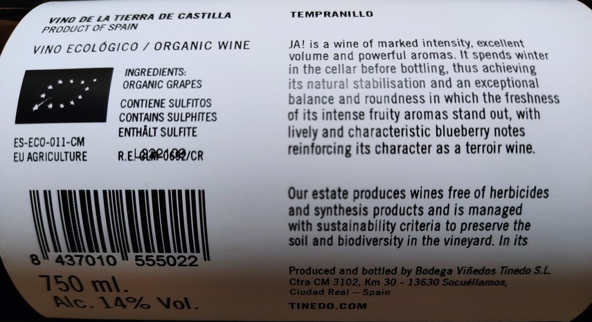 Etiketa JA! Tempranillo