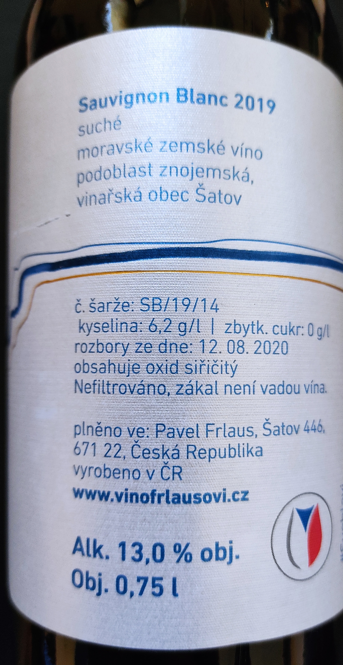 Etiketa Sauvignon Blanc Reserva-FRLAUSOVI