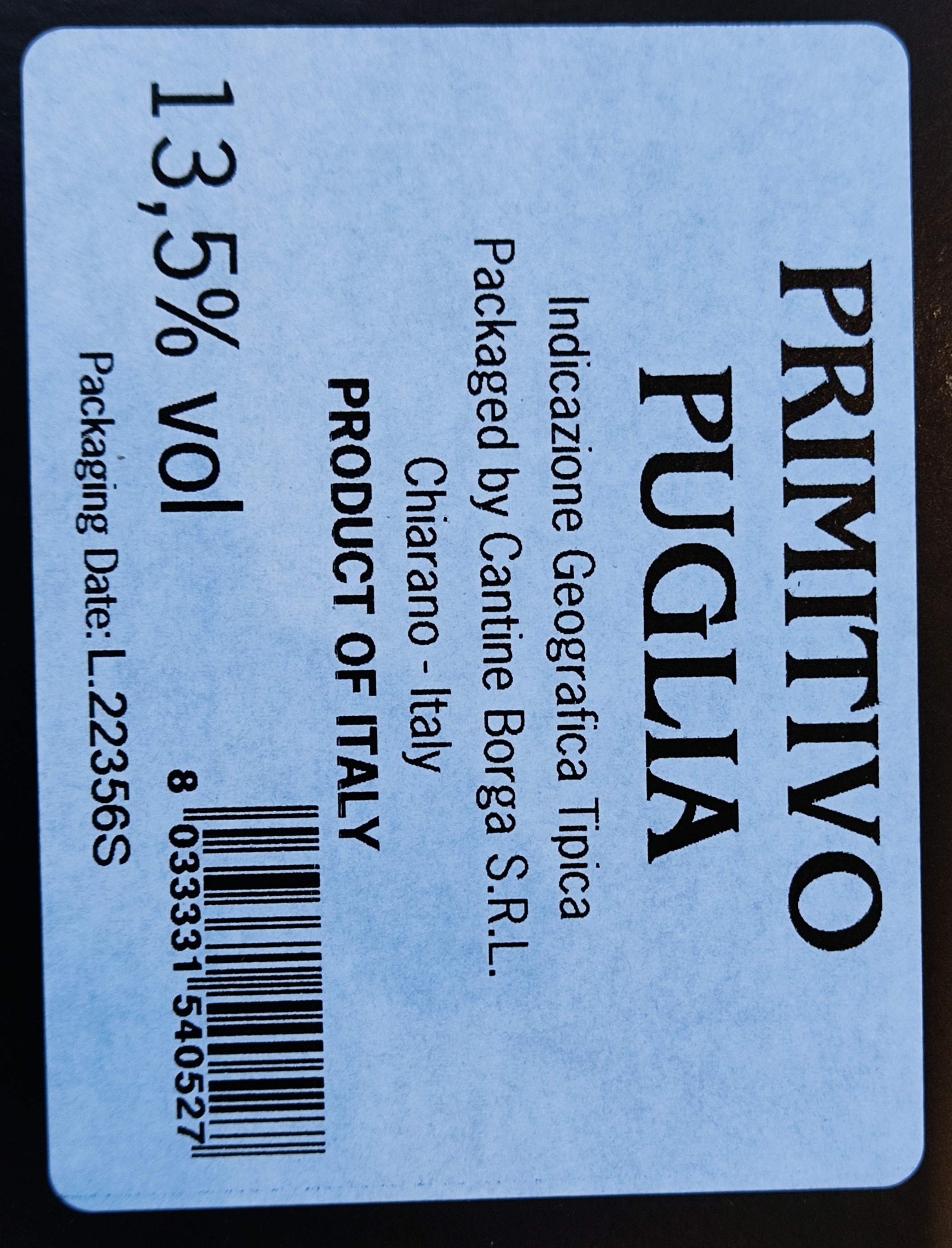 Etiketa Primitivo - bag in box