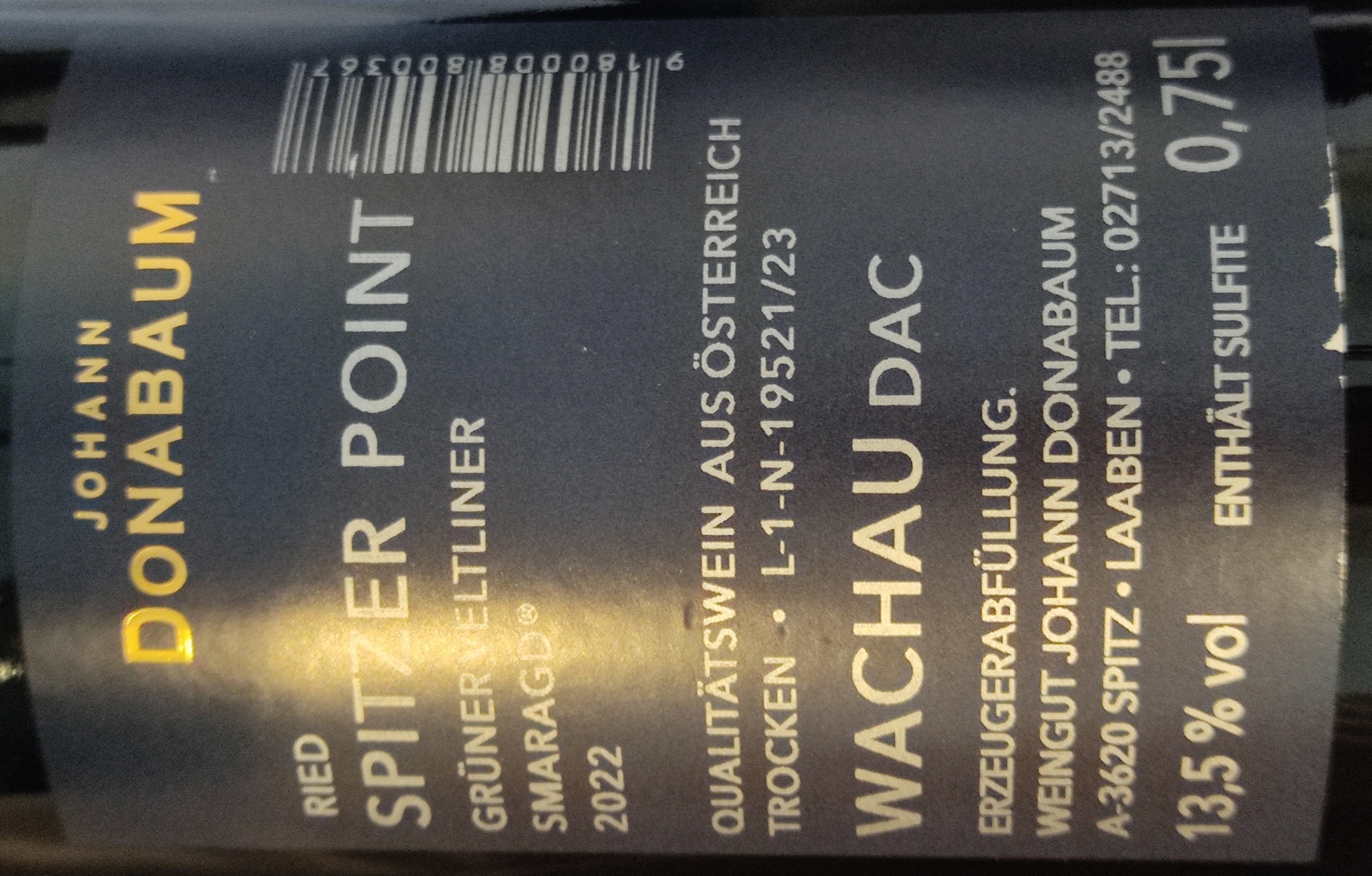 Etiketa Grüner Veltliner Smaragd, SPITZER POINT