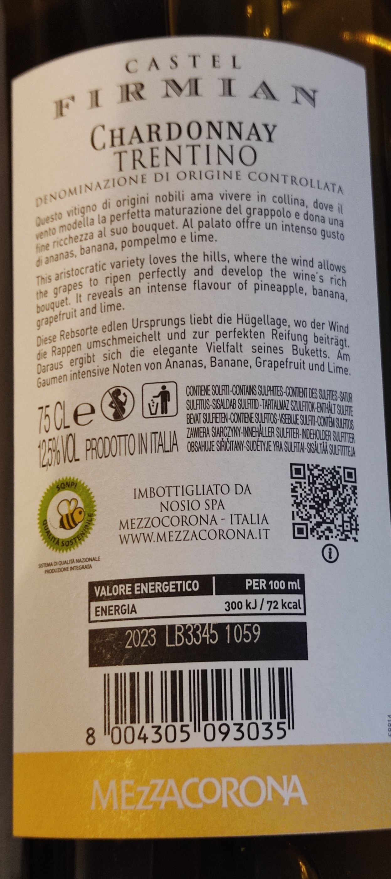 Etiketa Chardonnay-Castel Firmian