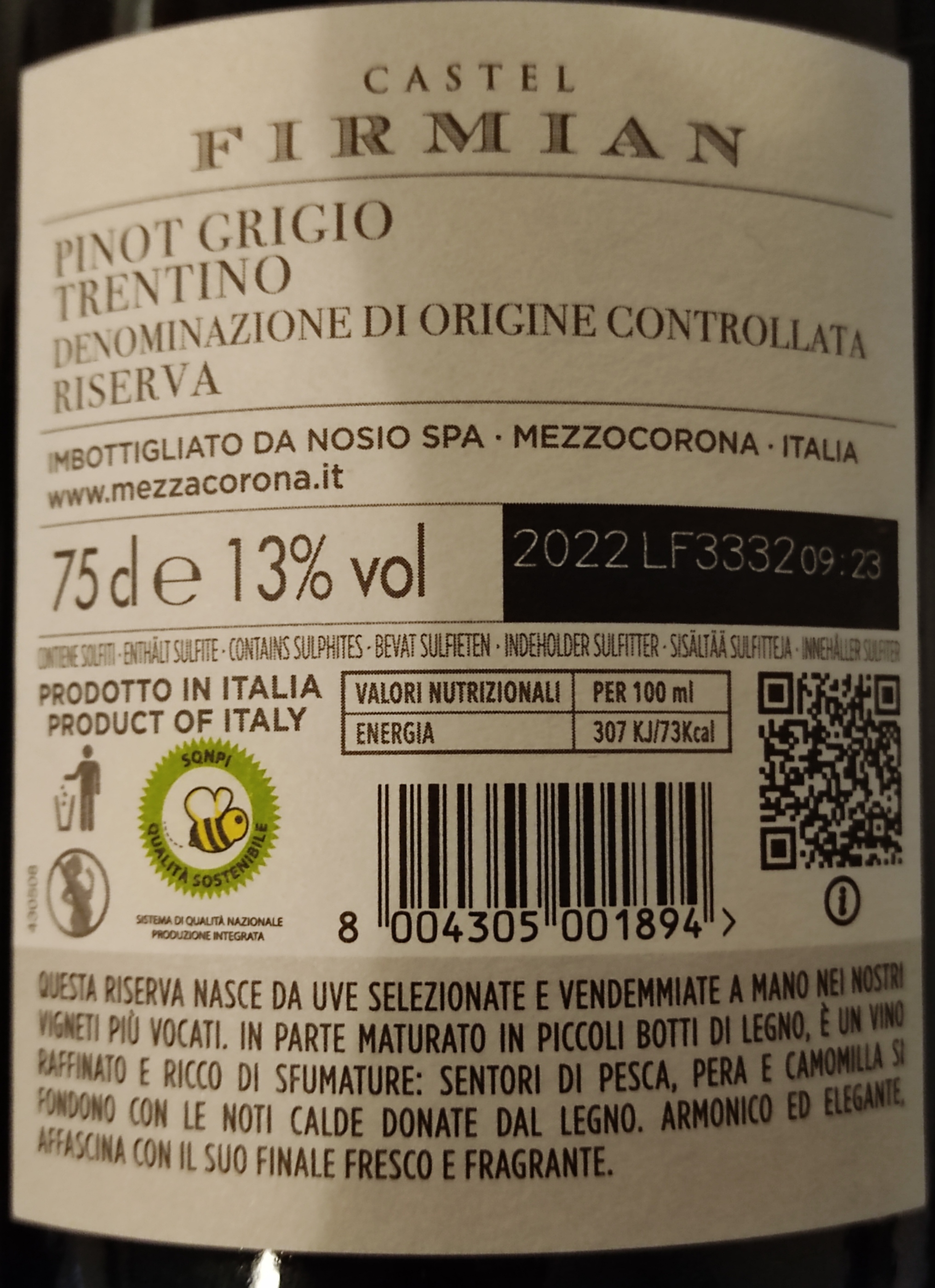 Etiketa Pinot Grigio Riserva-Castel Firmian