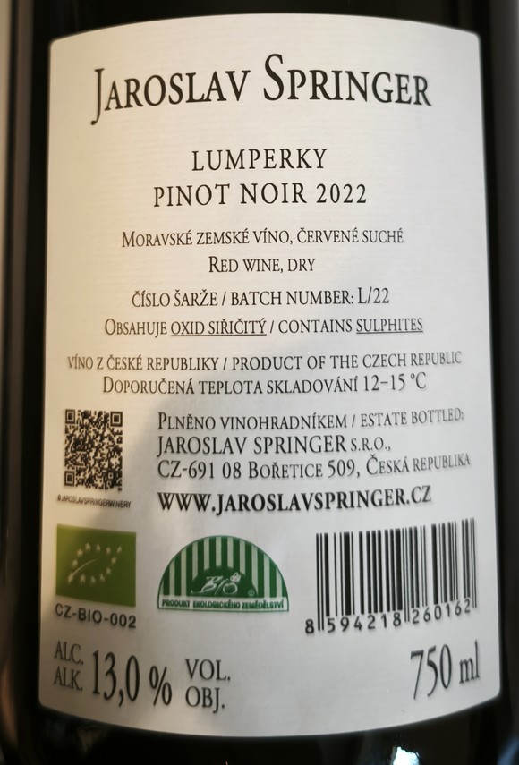 Etiketa Pinot noir Lumperky